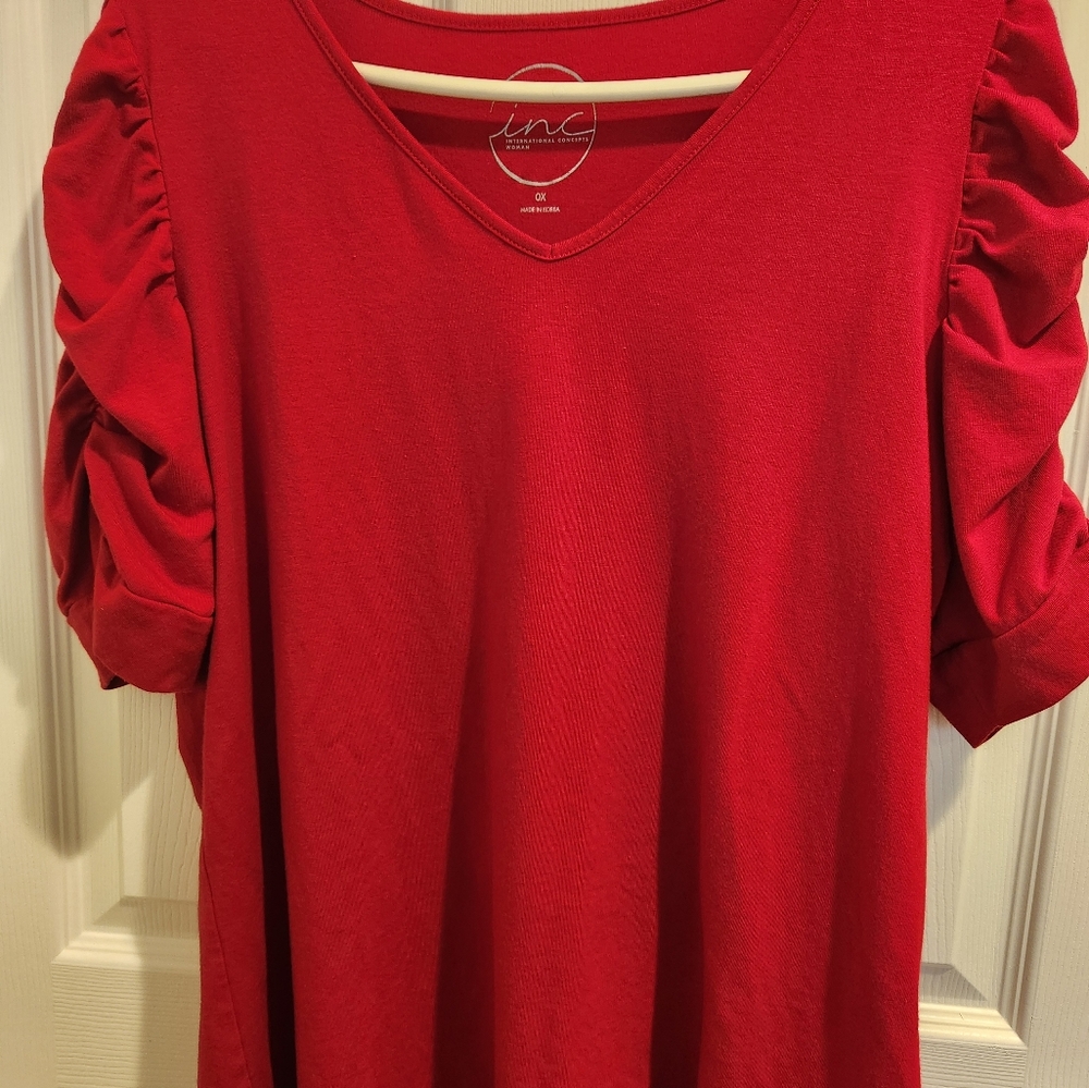 Women's INC International Concepts Bold Red Ruched Sleeve Blouse